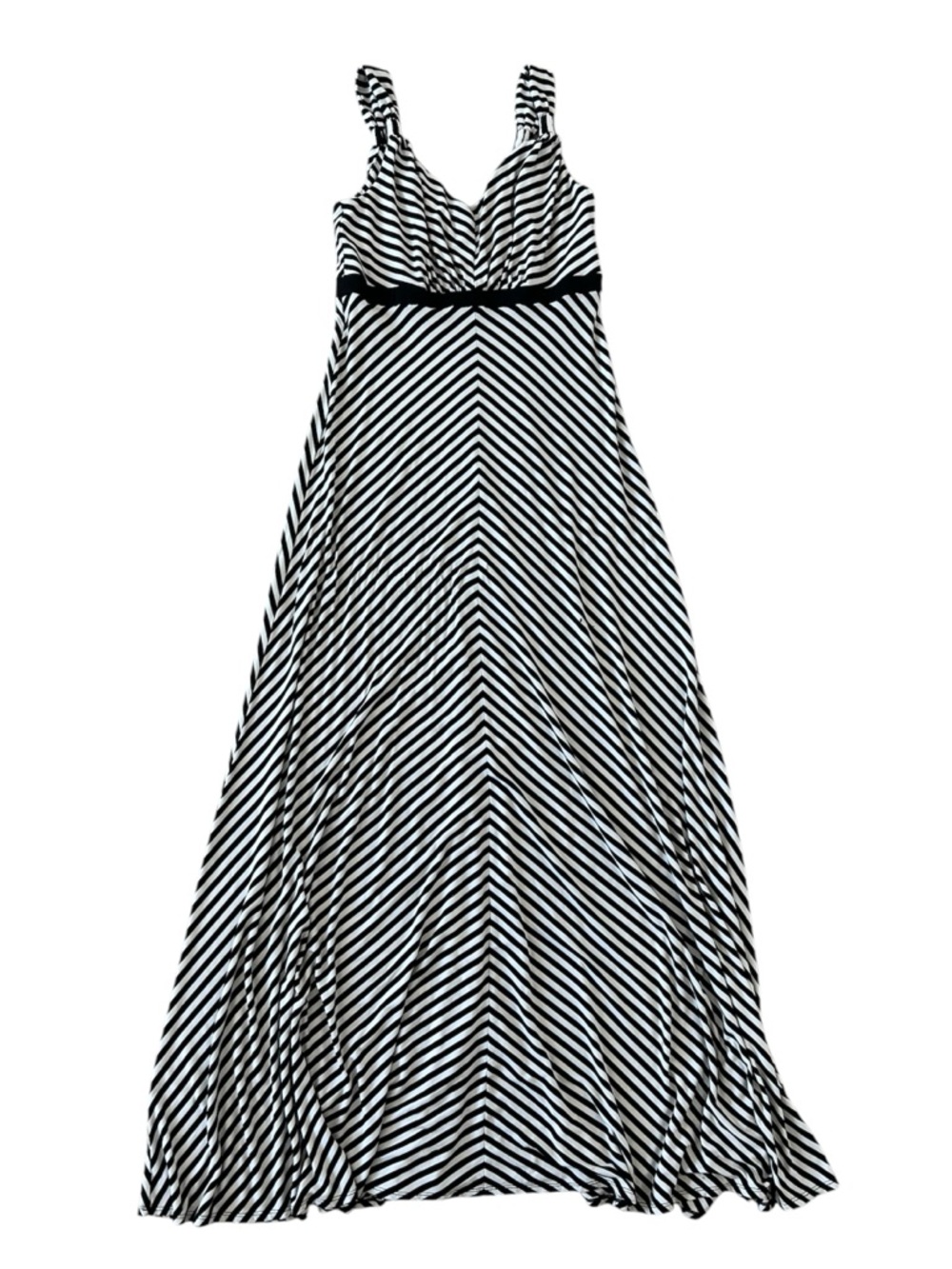 White House Black Market Jersey Maxi Dress Black White Diagonal Stripe sz Medium